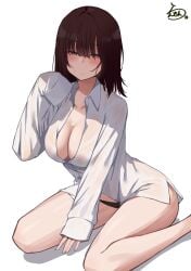 1girls bare_calves bare_knees bare_legs bare_skin bare_thighs black_hair black_hair_female black_panties black_thong black_underwear breasts calves cleavage collarbone curvaceous curvaceous_body curvaceous_female curvaceous_figure curvaceous_hips curvy curvy_body curvy_female curvy_figure curvy_hips exposed_legs exposed_skin exposed_thighs female female_focus female_only fingers full_body groin hair_between_eyes high_resolution highres hourglass_figure knees lanthan large_breasts lean_figure legs looking_at_viewer medium_hair narrow_waist open_topwear original original_art original_artwork original_character panties red_eyes red_eyes_female shirt shoulders simple_background sitting slender_body slender_waist slim_waist solo thick_thighs thighs thong unbuttoned unbuttoned_shirt underwear white_background white_shirt white_topwear wide_hips