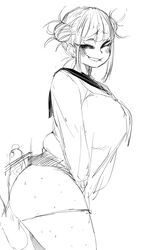 1boy 1girls alternate_breast_size ass big_ass big_breasts blush bottomless breasts buttjob coffing_(artist) cum cum_on_ass disembodied_penis female frottage himiko_toga huge_ass huge_breasts large_breasts male monochrome my_hero_academia panties penis shirt sideboob sketch smile source_request veins veiny_penis