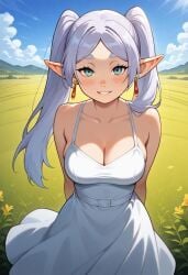 ai_generated clothed elf elf_ears elf_female frieren frieren_beyond_journey's_end grass looking_at_viewer needmymommy skirt wholesome wind