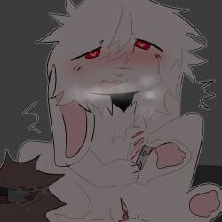 aroused aroused_face blood bunny_ears clitoris cutting dark_lighting dark_room female furry guro heart-shaped_pupils ibispaintx knife knife_in_pussy knife_play open_mouth orgasm_face pink_nose pussy razor_blade scars self-harm self-harm_scars self_mutilation selfharm selfharm_scars shaking_lines slit steam steamy_breath white_fur white_hair