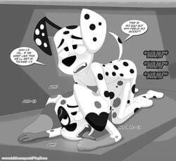 101_dalmatian_street 101_dalmatians absurd_res all_fours ambiguous_penetration anthro anthro_on_anthro anthro_penetrated anthro_penetrating anthro_penetrating_anthro black_and_white canid canine canis da_vinci_(101_dalmatians) dalmatian disney doggy_style domestic_dog duo dylan_(101_dalmatians) female from_behind_position hi_res incest male mammal monochrome penetration playzone sex speech_bubble straight