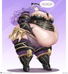1girls bbw camilla_(fire_emblem) dialogue fat fat_thighs female female_only fire_emblem gigantic_breasts huge_belly huge_breasts nepirou overweight overweight_female solo solo_female standing text weight_gain