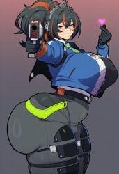 1girls ai_generated asian asian_female ass black_hair blush breasts bubble_butt chinese_female dumptruck_ass female female_only gun hair_ornament hairband large_ass large_breasts orange_eyes pale-skinned_female pale_skin pointing_gun pointing_gun_at_viewer police_uniform policewoman ponytail spankable_ass thick_thighs two_tone_hair vyakarana27 zenless_zone_zero zhu_yuan