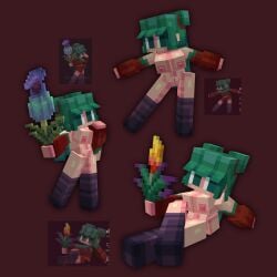 3d :3 accurate_art_style areolae ass blocky_body breasts cubic_body cubic_breasts dancing female female_focus female_only flower holding_object humanized linkyplayz looking_at_viewer minecraft personification self_upload sitting sniffer sniffette_(linkyplayz) tagme