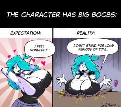 1girls big_breasts blue_hair breasts dialogue english_text expectation_vs_reality female female_focus female_only half-closed_eyes heavy_breasts inacmaster large_breasts meme nerida_(inacmaster) one_eye_obstructed original swaying_breasts swinging_breasts tank_top text white_skin