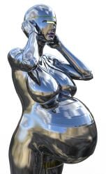 1girls 3d bald bald_female belly big_belly big_breasts breasts female female_only large_breasts metallic_body metallic_nipples nipples pregnant pregnant_belly pregnant_female robot robot_girl sagacioussemicolon silver_skin solo solo_female visor