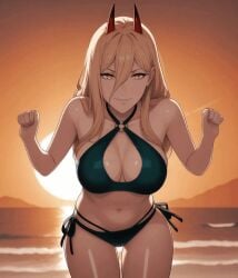 2d 2d_(artwork) 2d_artwork ahegao_ai ai ai_animation ai_generated bikini bikini_bottom bikini_top blonde_hair chainsaw_man dancing horns patreon patreon_link patreon_logo patreon_url patreon_username power_(chainsaw_man) power_girl watermark