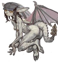 ass big_ears breasts deadlock fangs feet gargoyle hat ivy_(deadlock) mossa mossacannibalis nipple_piercing nose_ring small_breasts tail wings yellow_sclera
