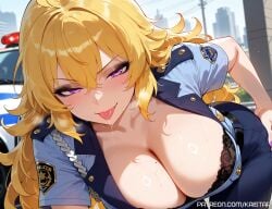 1girls ai_generated bending_forward bending_over bent_over big_breasts big_breasts blonde_female blonde_hair blonde_hair bra breasts breasts cleavage female female_focus female_only huge_boobs huge_breasts kaistar large_boobs large_breasts light-skinned light-skinned_female light_skin looking_at_viewer patreon police police_uniform purple_eyes rwby shiny shiny_skin smile smiling smiling_at_viewer smirk solo solo_female solo_focus sweat sweatdrop sweating sweaty sweaty_body tongue tongue_out underwear wet wet_body wet_skin white_skin white_skinned white_skinned_female yang_xiao_long