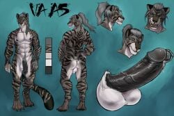 3:2 abs anthro balls black_nipples black_penis chumbasket erection felid flaccid front_view fur genital_piercing genitals glistening glistening_eyes grey_body grey_eyes grey_fur grey_hair grin hair hi_res humanoid_genitalia humanoid_penis male male_anthro mammal markings model_sheet muscular muscular_anthro muscular_male nipples nude pecs penis penis_piercing piercing ponytail prince_albert_piercing pubes rear_view simple_background smile solo standing striped_arms striped_legs striped_markings striped_tail stripes tail tail_markings vaas_(xdamonwolfx) vein veiny_penis white_balls white_body white_fur