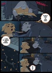 anal anal_sex anthro balls beastars bed bird_dog bodily_fluids canid canine canis cum cum_on_bed domestic_dog duo english_text from_front_position fur furniture genital_fluids genitals hemuchang hi_res hunting_dog jack_(beastars) labrador legoshi_(beastars) male male/male male_penetrated male_penetrating male_penetrating_male mammal mating_press nude pawpads paws penetration penile penis retriever sex tail text wolf