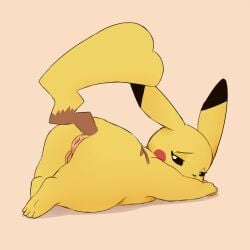 1:1 2023 anthro anus ass bedroom_eyes black_eyes cheek_spots dipstick_ears ear_markings female female_anthro full-length_portrait generation_1_pokemon genitals hands_together hi_res looking_at_viewer looking_back lying mammal multicolored_ears narrowed_eyes neemyart nintendo on_front pikachu pokemon pokemon_(species) portrait presenting presenting_anus presenting_hindquarters presenting_vulva puffy_anus pussy raised_tail rodent seductive semi-anthro side_view simple_background slightly_chubby solo tail tan_background thick_thighs vulva