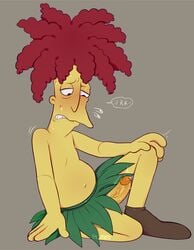 biting_own_lip erection exposed_penis faggotrat flying_sweatdrops horny looking_at_penis male male_only penis precum_bubble red_hair robert_terwilliger sideshow_bob skirt slightly_chubby solo the_simpsons veiny_penis