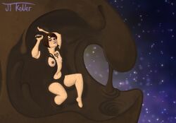 brown_hair freckles fully_nude jtkeller mud muddy original original_character purple_lipstick solo_female