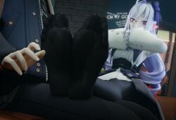 1boy 2girls 3d 3d_(artwork) ahoge being_watched belle_(zenless_zone_zero) black_nail_polish black_stockings blushing_ears bow covering_face dress dress_shirt embarrassed_female feet feet_fetish feet_focus feet_in_stockings feet_on_lap feet_on_legs feet_up female foot_fetish foot_focus frills fully_clothed fully_clothed_female fully_clothed_male hair_ribbon hairbow high-waist_skirt kibooochi legs long_hair long_nails long_sleeves looking_down male painted_fingernails pointy_ears purple_hair red_eyes ruffled_sleeves soles soles_of_feet_in_stockings stockings toes vivian_(zenless_zone_zero) vivian_banshee wise_(zenless_zone_zero) zenless_zone_zero