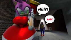 100acrew 1boy 1girls 2025 amy_rose anthro ass blue_body blue_skin brainwashing bucket_helmet bucket_on_head chum_bucket chum_bucket_bucket_helmet confused_look dialogue drone female hammer head_stuck hedgehog hedgehog_boy hedgehog_girl inside_building male mind_control mobian mobian_(species) piko_piko_hammer pink_body pink_hair red_dress sega sfm sonic_(series) sonic_the_hedgehog sonic_the_hedgehog_(series) source_filmmaker speech_bubble standing