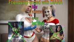 2girls 3d alien alien_girl alien_humanoid batman_(series) big_ass big_breasts blonde_female blonde_hair breasts bust busty chest clown clown_girl curvaceous curvy curvy_figure dc dc_comics female harleen_quinzel harley_quinn hips hourglass_figure huge_ass huge_breasts humanoid justice_league justice_society_of_america kara_zor-el karen_starr karen_starr kryptonian large_ass large_breasts legs light-skinned_female light_skin mature mature_female otacon212 power_girl slim_waist superman_(series) thick thick_hips thick_legs thick_thighs thighs voluptuous waist wide_hips