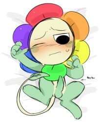bed blush body_pillow dandy's_world dandy_(dandy's_world) good4gooddy penis precum small sweat