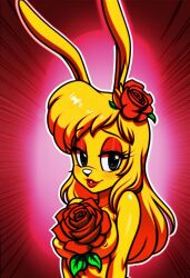 ai_generated female furry jazz_jackrabbit_(series) lori_jackrabbit red_flower red_rose rose self_upload