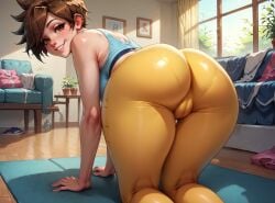 ai_generated leggings looking_at_viewer looking_back needmymommy overwatch tracer viewed_from_behind
