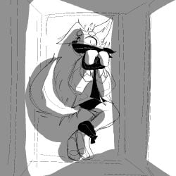 anthro bondage male male_only monochrome solo tied_hands tied_legs tied_up winterfrost winterfrost_(winterfrost)