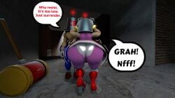100acrew 1boy 2025 amy_rose anthro ass ass_focus ass_view blue_body blue_fur brainwashing bucket_helmet bucket_on_head chum_bucket chum_bucket_bucket_helmet confused dialogue dronification female female grabbing grabbing_object hammer hedgehog hedgehog_boy hedgehog_girl inside_building male mind_control mobian mobian_(species) panicking panties piko_piko_hammer pink_body pink_hair red_dress sega sfm sonic_(series) sonic_the_hedgehog_(series) source_filmmaker speech_bubble standing