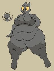 black_body black_fur catgirl cute_face feline furry obese oc original_character overweight smokii tight_clothing torn_clothing weight_gain yellow_eyes yellow_nose