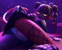 calico calico_cat calico_cat_humanoid calico_pattern female lifting_skirt looking_at_viewer macu031 meow_skulls_(fortnite) ogtamarindo yellow_eyes