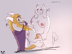 asgore_dreemurr asgoriel breasts chubby_female chubby_male cowgirl_position cute cute_couple dad_bod female gentle gentle_giant gentle_maledom goat heart hehe love lovers lovey-dovey_sex male male/female mammal medium_breasts riding toriel undertale undertale_(series) wholesome