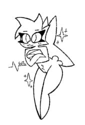 :3 anthro blush bottomless clothed clothing digital_media_(artwork) fairy female floating genitals hair humanoid monochrome simple_background smile solo sotu sparkles tagme tail text tufted_fur vulva wings
