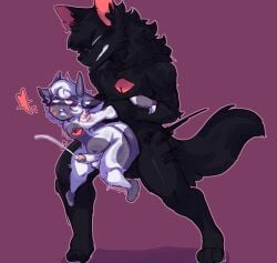 anthro arms_behind_back chubby cumshot dangling_legs demon drooling eyes_rolling_back fangs fat_ass femboy fluffy furry gay heart held_up lamb_(nebulilac) male/male male_penetrating pulling_arms size_difference small_sub_big_dom thrusting thrusting_into_ass wolf_(nebulilac)