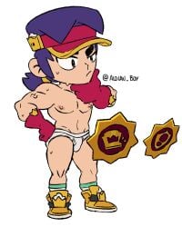 1boy 2025 absurd_res alolan_boy brawl_stars briefs bulge fang_(brawl_stars) footwear gloves half-closed_eyes hi_res human male male_only narrowed_eyes purple_hair shoes simple_background solo standing supercell sweat thinking tighty_whities underwear vein white_background yellow_footwear yellow_shoes