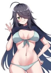 1girls ahoge antenna_hair bare_arms bare_belly bare_chest bare_hands bare_hips bare_legs bare_midriff bare_navel bare_skin bare_thighs belly belly_button bikini bikini_bottom bikini_top black_hair black_hair_female blue_bikini blue_bikini_bottom blue_bikini_top blue_string_bikini blue_swimsuit blue_swimwear blush blush_face blushing_female blushing_lines breasts busty busty_female busty_girl closed_mouth_smile collarbone curvaceous curvaceous_body curvaceous_female curvaceous_figure curvaceous_hips curvy curvy_body curvy_female curvy_figure curvy_hips elbows exposed_arms exposed_belly exposed_chest exposed_hips exposed_legs exposed_midriff exposed_navel exposed_skin exposed_thighs female female_focus female_only fingers green_eyes green_eyes_female groin hair_between_eyes hair_over_one_eye high_resolution highres hourglass_figure kako_(kantai_collection) kantai_collection lanthan large_breasts lean_figure long_hair looking_at_viewer looking_down looking_down_at_viewer midriff narrow_waist navel parted_bangs shoulders simple_background slender_body slender_waist slim_waist smile smiley_face smiling smiling_at_viewer smirk solo standing string_bikini swimsuit swimwear thick_thighs thighs upper_body very_long_hair white_background wide_hips