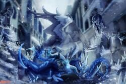 2019 anal blue_skin claws day detailed_background digital_media_(artwork) dragon drake_(disambiguation) feathered_dragon feathers female feral feral_on_feral frost group group_sex hi_res hidoragon horn ice kalemendrax lying male male/male membrane_(anatomy) membranous_wings on_back open_mouth oral outside penis pussy quadruped ravoilie scalie sex sky spines straight teeth threesome tongue western_dragon wings wyvern