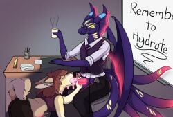 accessory at_desk balls bat_wings beverage bodily_fluids bottomwear canid canine clothed clothed_sex clothing coffee coffee_mug cum cum_inflation cum_inside cum_on_muzzle cum_on_throat desk digital_drawing_(artwork) digital_media_(artwork) ears_back eeveelution ejaculation eldritch_humanoid excessive_cum excessive_genital_fluids eyes_closed eyewear fennec_fox fluffy fluffy_tail fox furniture generation_1_pokemon generation_2_pokemon genital_fluids genitals glasses glowing glowing_belly glowing_cum glowing_genitalia glowing_penis hair hand_on_penis hi_res hybrid hydration impishhyena inflation long_hair mammal membrane_(anatomy) membranous_wings multi_eye multi_tail necktie nintendo open_bottomwear open_clothing open_pants oral pants penis pivoted_ears pokemon pokemon_(species) public public_sex rolled_up_sleeves saliva saliva_on_penis sex smile smirk stealth_sex table tail teacher topwear true_fox umbreon under_table unusual_bodily_fluids unusual_cum unusual_genital_fluids vaporeon vest wings