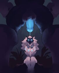 absurd_res anthro areola balls biped blue_areola blue_nipples blue_penis bovid canid canine canis caprine duo ellipsis erection female fur genitals hi_res kindred lamb_(league_of_legends) league_of_legends low-angle_view male mammal mask mask_only mostly_nude nipples nixie01 nude penis riot_games sheep sitting tencent white_body white_fur wolf wolf_(league_of_legends)