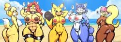 ! 5girls abs absurd_res alternate_breast_size animal_crossing anthro anthrofied areolae ass beach blonde_hair blue_fur blue_hair bowser bracelet breasts brown_fur canine clothing collar cosplay_pikachu crossover curvy dixie_kong donkey_kong_(series) erect_nipples female female_bowser female_only fox fur genderswap group hair haplorhine hi_res horn huge_ass huge_breasts isabelle_(animal_crossing) jewelry kong koopa krystal lollipopcon looking_at_viewer mammal mario_(series) monkey muscular muscular_female navel nintendo nipple_outline nipples non-mammal_breasts nude outside pikachu pokémon_(species) pokémorph pokemon primate red_hair reptile rodent rule_63 scalie seaside spiked_bracelet spiked_collar spikes squirtle star_fox swimwear thick_thighs video_games wide_hips yellow_fur yellow_skin