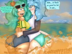 alternate_version_available beach beach_background big_breasts blue_eyes blue_hair brazilian brazilian_female brazilian_miku bubble_butt crop_top enjoying_farting enjoying_farts fart fart_cloud fart_fetish farting green_hair hatsune_miku latina looking_pleasured midriff modestpal panties tan_body thick_ass updress