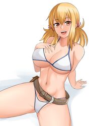 1girls 2d aori_sora belly bikini blonde_hair breasts brown_eyes fairy_tail lucy_heartfilia solo_female twintails white_bikini