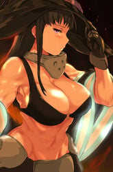 1girls abs big_breasts black_hair breasts cafekun enen_no_shouboutai female female_only fire fire_force hat huge_breasts long_hair muscle muscular_female oze_maki purple_eyes witch_hat