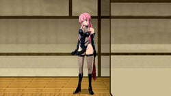 bondage dominatrix edit female female_only gasai_yuno looking_at_viewer mirai_nikki photoshop pink_eyes pink_hair solo strap-on