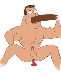 1boy blowjob cheek_bulge cock_gobble cock_hungry cum_hungry dark_penis dildo dildo_in_ass erect_while_penetrated erection eyes_rolled_up family_guy fellatio gay giving_head going_down_on holding_penis huge_cock joe_swanson looking_up male male_only male_penetrating mostly_offscreen_character mouthful muscles muscular nude pecs penis_in_mouth penis_size_difference police_officer sitting_on_dildo small_dildo small_penis solo_focus spread_legs sucking sucking_off white_background yaoi