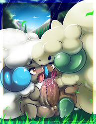 2boys absurd_res after_kiss alternate_color balls blush bodily_fluids fairy flora_fauna gay grass hi_res humanoid maehdoggie male male/male nintendo nude penis plant pokémon_(species) pokemon pokemon_(species) pokemon_bw saliva saliva_string sheep shiny_pokemon signature small_but_hung tongue tongue_out video_games whimsicott yaoi yellow_eyes