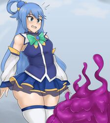 1girls ambiguous_gender aqua_(konosuba) ass big_ass blue_hair breasts female female_only huge_ass kono_subarashii_sekai_ni_shukufuku_wo! larger_female long_hair size_difference slime source_request thick_thighs wide_hips yesevilberry