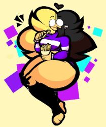 1boy andrew_(wonkytoons) eating fries gay huge_thighs long_hair looking_at_viewer purple_sweater solo wonky_toons