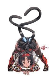 :3 absurdres all_fours animal_ear_fluff animal_ears ass_up black_hair cat_girl closed_mouth collect2233 commentary facial_mark female forehead_mark full_body hair_between_eyes highres long_hair looking_at_viewer nekomiya_mana red_eyes sidelocks smile solo twintails zenless_zone_zero