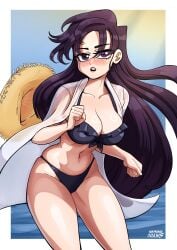 1girls bikini black_hair female female_focus female_only komi-san_wa_komyushou_desu komi_shouko light-skinned_female light_skin long_hair napking young younger_female