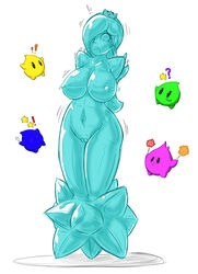 ! 2015 ? animate_inanimate armless big_breasts blue_body blue_nipples breasts crown ear_piercing ear_ring female floating hungry_luma implied_transformation luma mario_(series) navel nintendo nipples nude piercing princess_rosalina pussy scared sealed_mouth shaking simple_background solo star star_bit super_mario_galaxy transformation video_games white_background