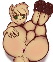 2019 absurd_res anthro anus ass balls big_butt church_(oddchurch) digital_media_(artwork) domestic_cat felid feline felis fur hair hi_res looking_at_viewer male male_only mammal nude oddchurch pawpads simple_background smile solo thick_thighs wide_hips