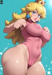 ai_generated big_ass big_breasts bottom_heavy bubble_butt cute_face mario_(series) princess_peach repartz small_waist swimsuit thick_thighs tight_clothing